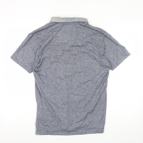 Threadbare Men's Blue Cotton Short Sleeve Button-Down Polo Shirt Size S