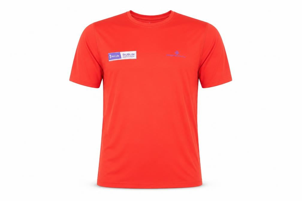 Front view of Ronhill Men's Red Short Sleeve Running T-Shirt Medium Polyester