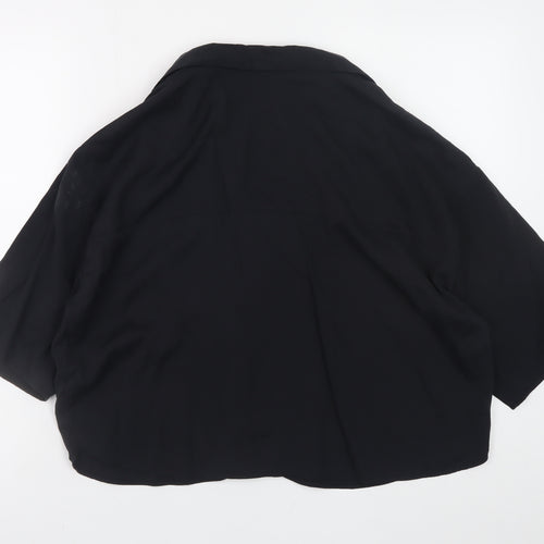 Pull & Bear Women's Black Cropped Button-Up Shirt Size 12