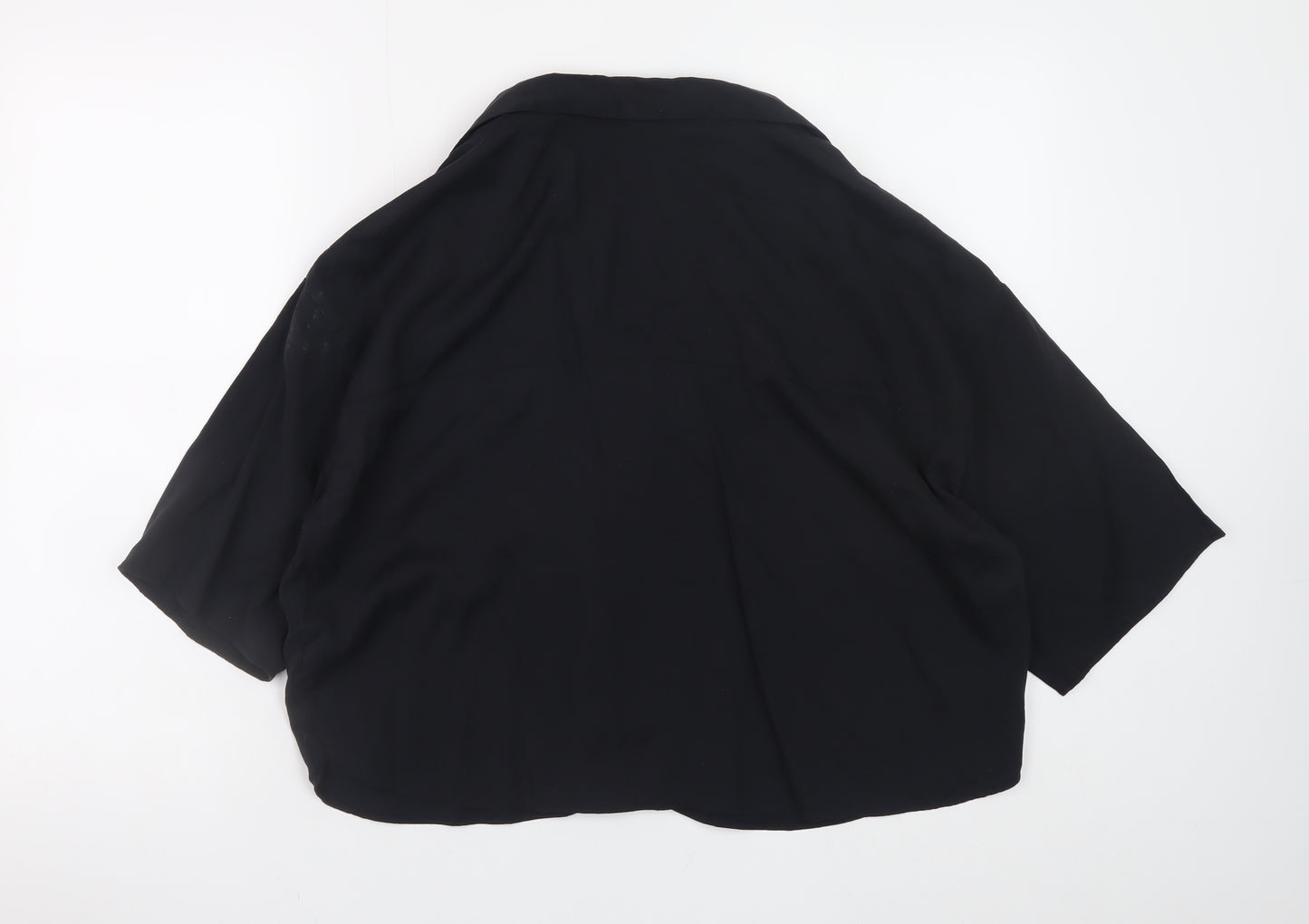 Pull & Bear Women's Black Cropped Button-Up Shirt Size 12