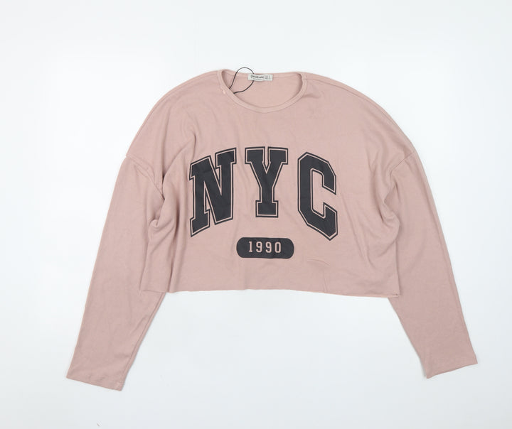 Stradivarius Womens Pink NYC 1990 Long Sleeve Pullover Jumper Size 8