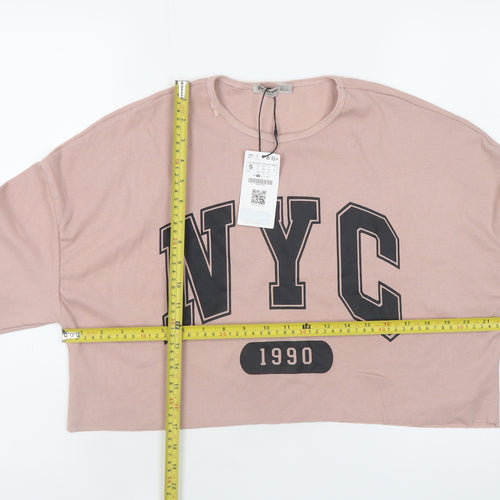 Stradivarius Womens Pink NYC 1990 Long Sleeve Pullover Jumper Size 8