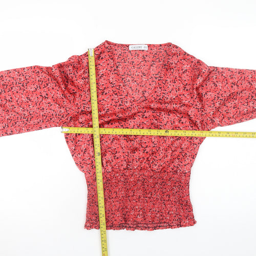 Gallery Womens Red Floral Wrap Blouse UK 10 Long Sleeve Chiffon Top