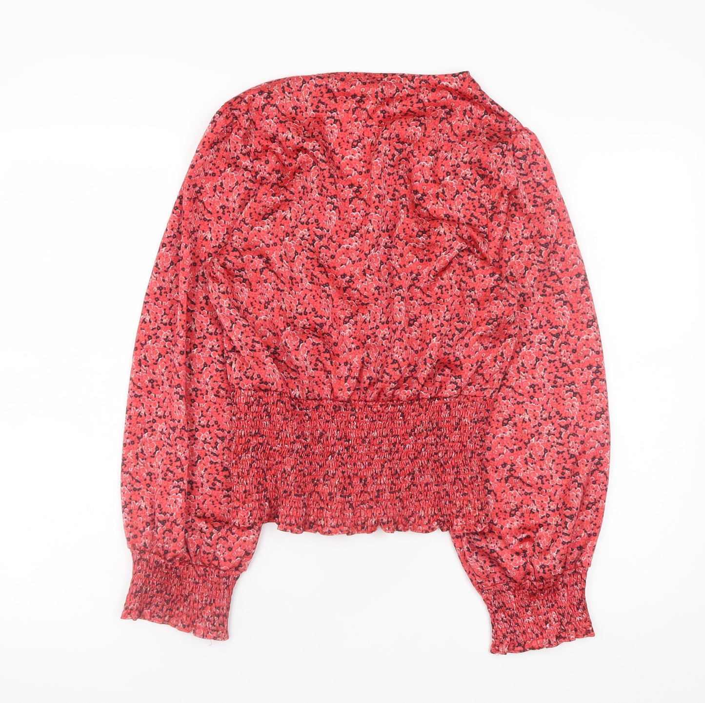 Gallery Womens Red Floral Wrap Blouse UK 10 Long Sleeve Chiffon Top