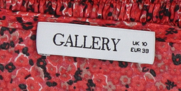 Gallery Womens Red Floral Wrap Blouse UK 10 Long Sleeve Chiffon Top