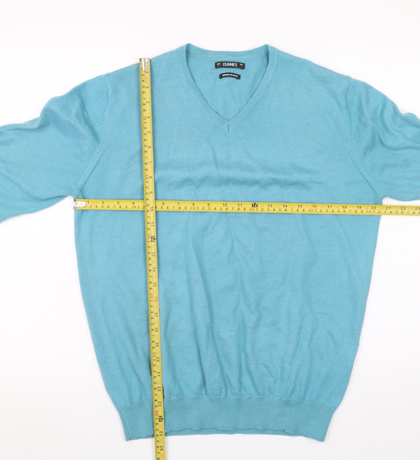 Dunnes Men’s Blue Merino Blend V-Neck Jumper Size L