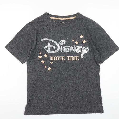 Disney Girls Charcoal Grey XS Graphic 'Movie Time' Short Sleeve T-Shirt
