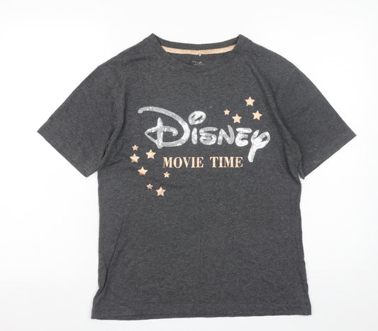 Disney Girls Charcoal Grey XS Graphic 'Movie Time' Short Sleeve T-Shirt