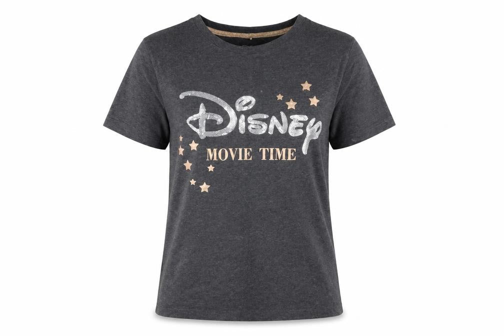 Disney Girls Charcoal Grey XS Graphic 'Movie Time' Short Sleeve T-Shirt