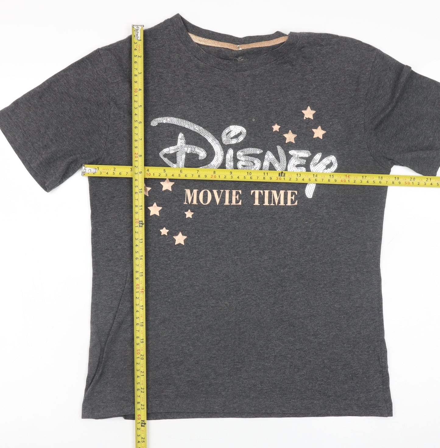 Disney Girls Charcoal Grey XS Graphic 'Movie Time' Short Sleeve T-Shirt