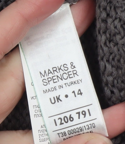 Marks and Spencer Women’s Grey Short Sleeve Cable-Knit Cardigan UK 14