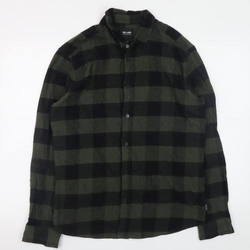 Only & Sons Men's Green Black Check Flannel Slim Fit Shirt L
