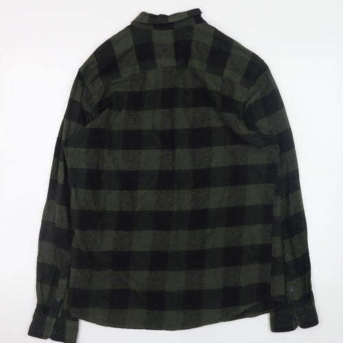 Only & Sons Men's Green Black Check Flannel Slim Fit Shirt L