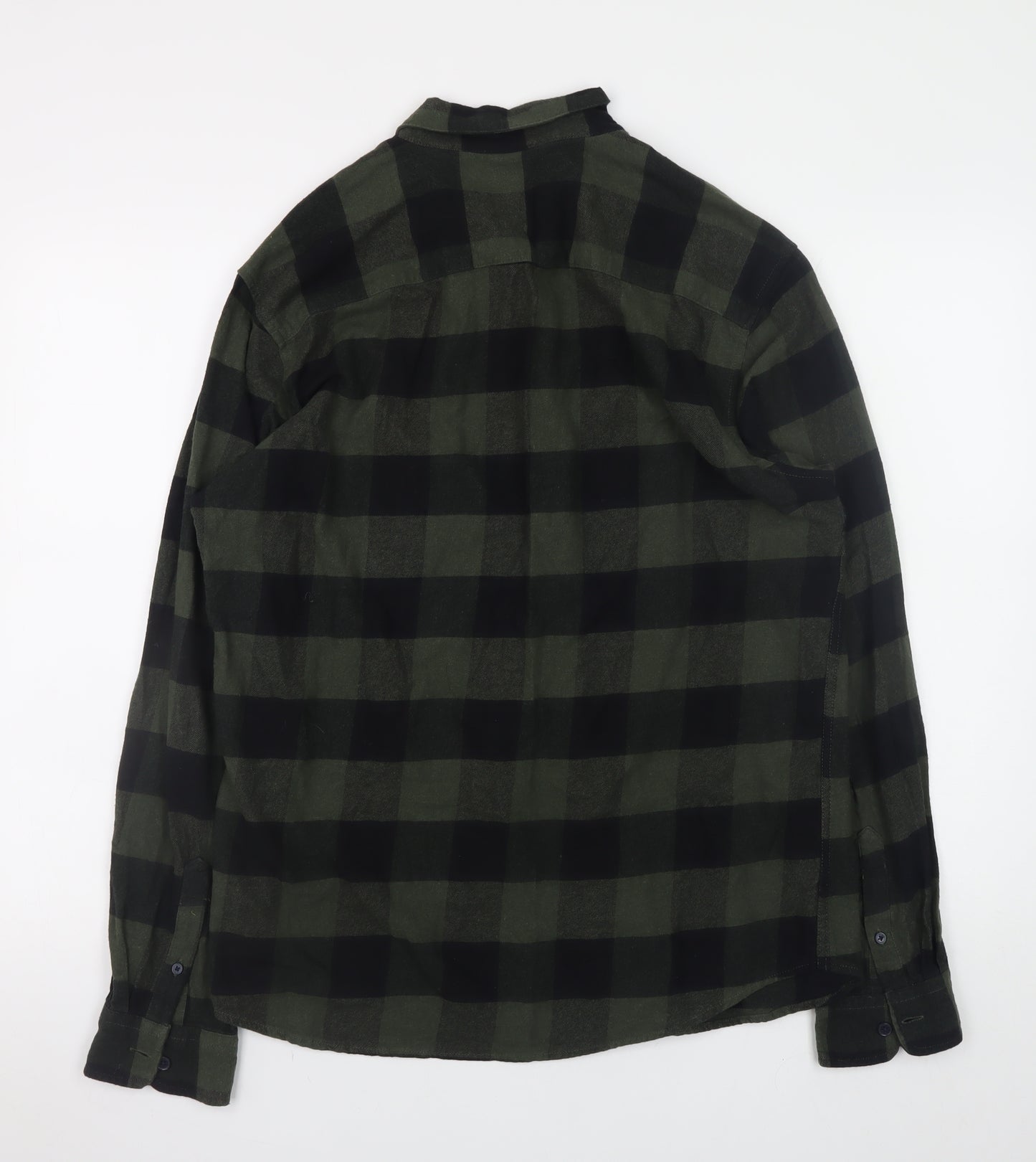 Only & Sons Men's Green Black Check Flannel Slim Fit Shirt L
