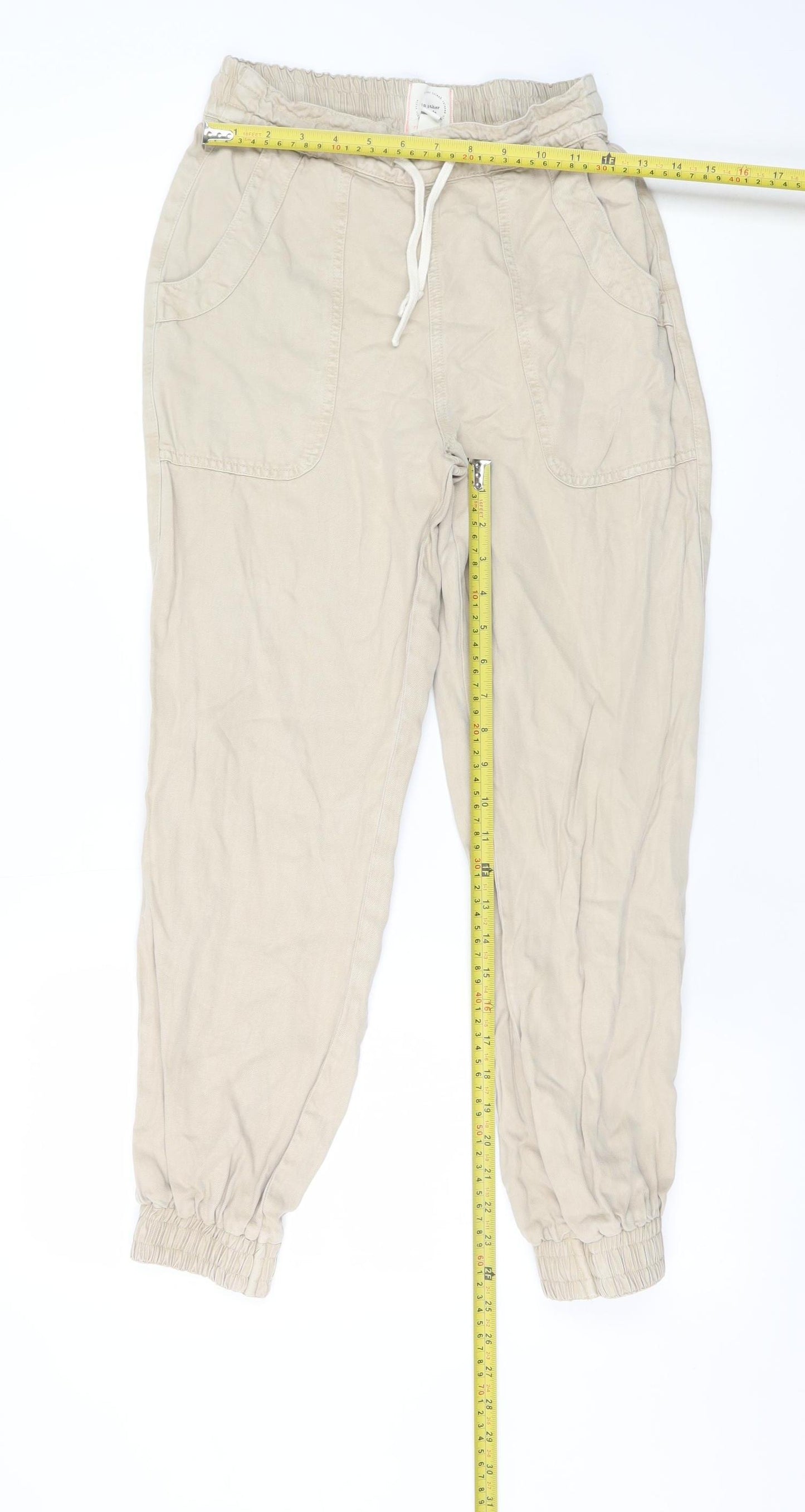 River Island Men's Beige Jogger Trousers Size 6R Elastic Waist Casual