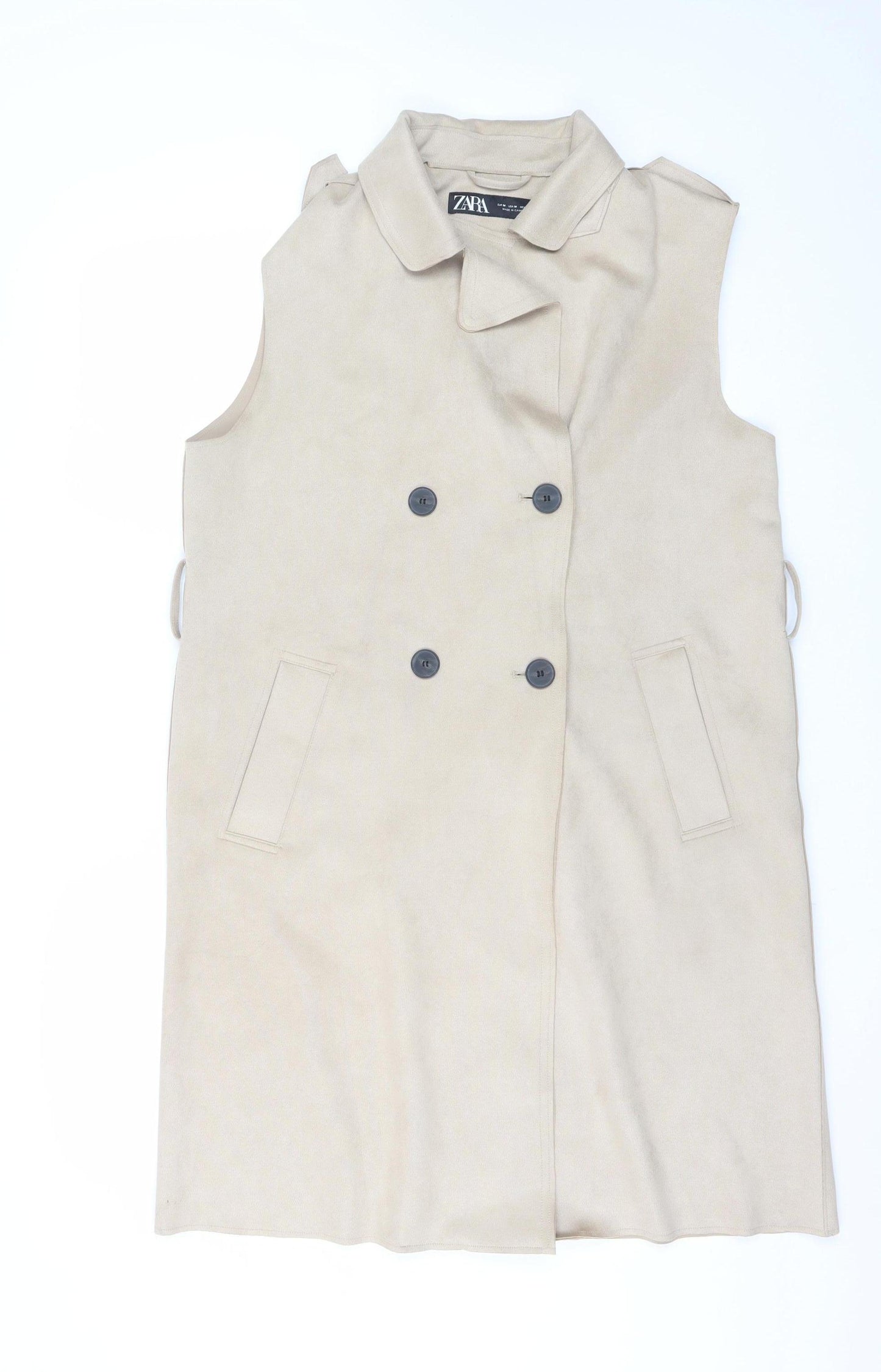 ZARA Womens Beige Sleeveless Collared Trench Style Knee Length Dress Size 12