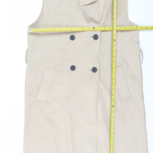 ZARA Womens Beige Sleeveless Collared Trench Style Knee Length Dress Size 12