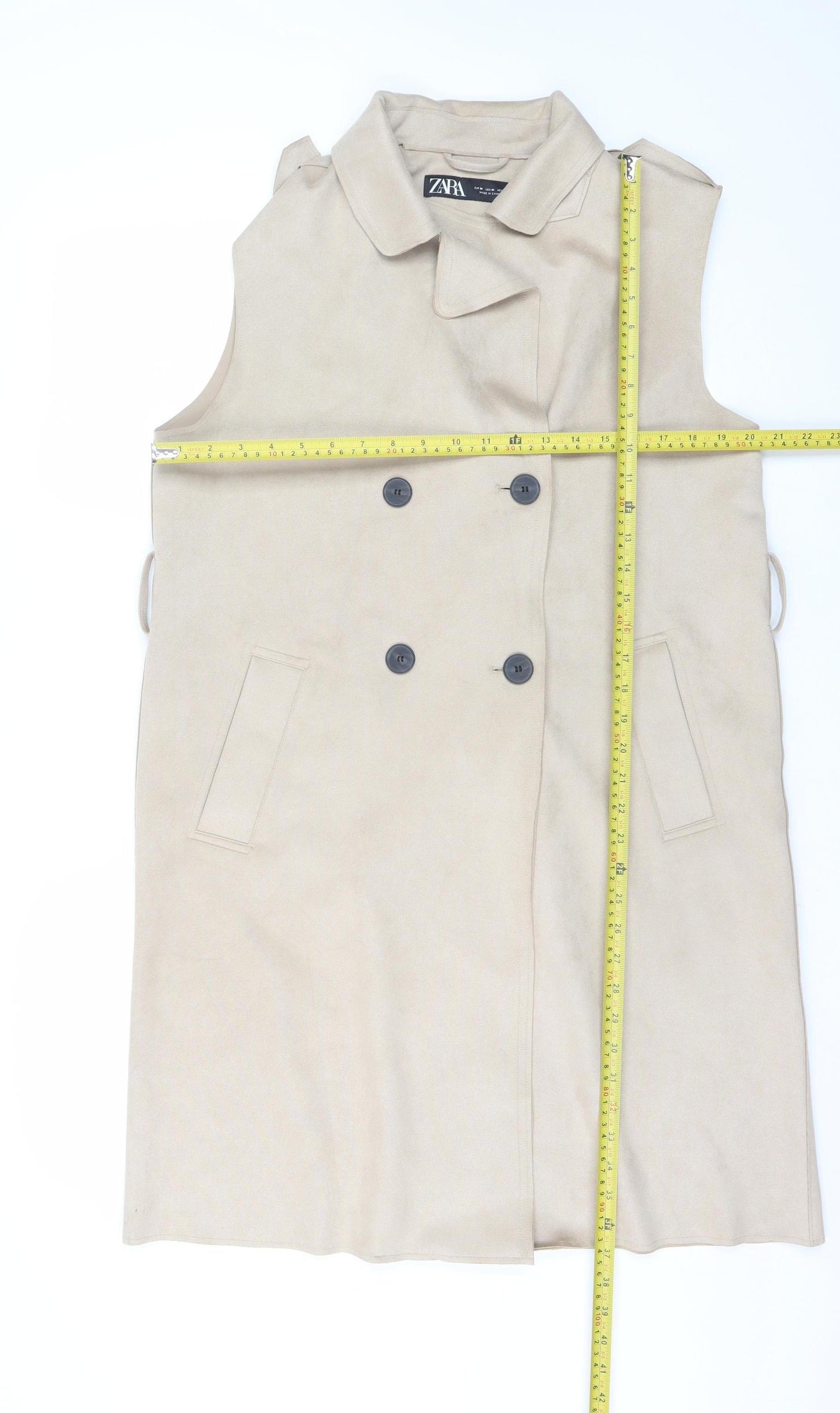 ZARA Womens Beige Sleeveless Collared Trench Style Knee Length Dress Size 12