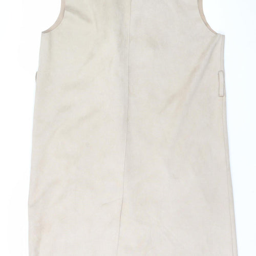 ZARA Womens Beige Sleeveless Collared Trench Style Knee Length Dress Size 12