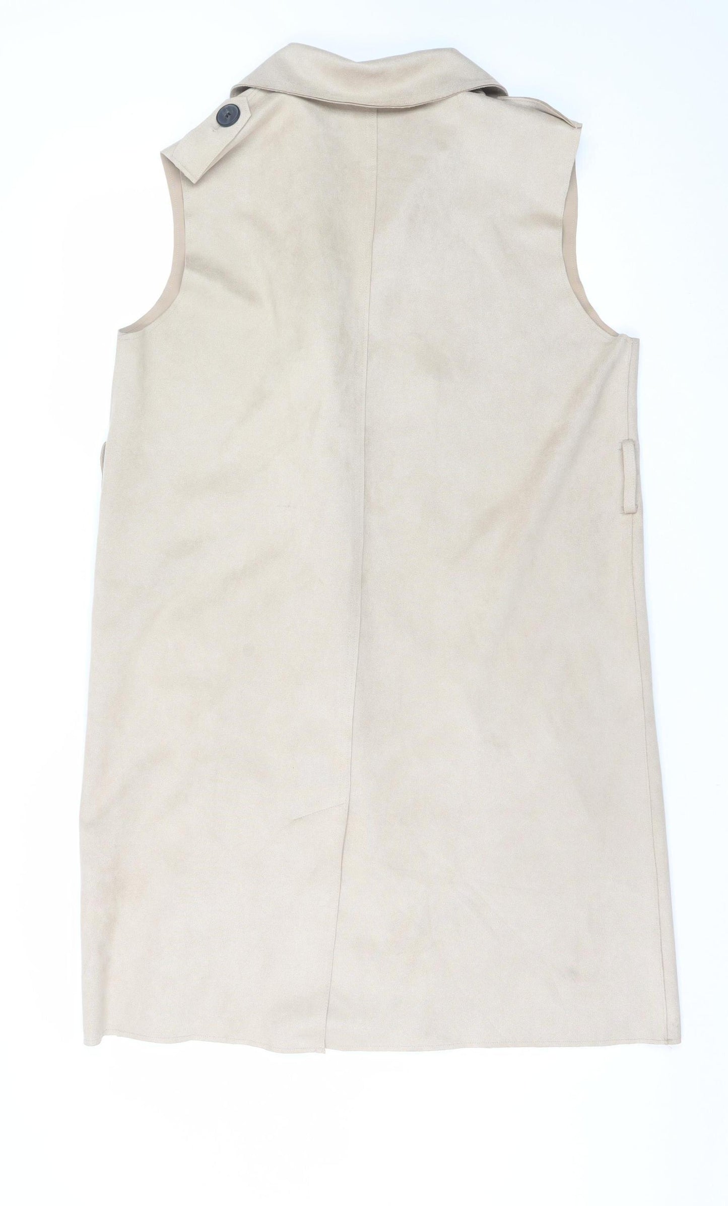 ZARA Womens Beige Sleeveless Collared Trench Style Knee Length Dress Size 12