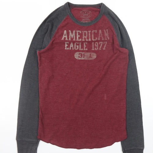 American Eagle Men’s Red Grey Long Sleeve Athletic Fit T-Shirt XS