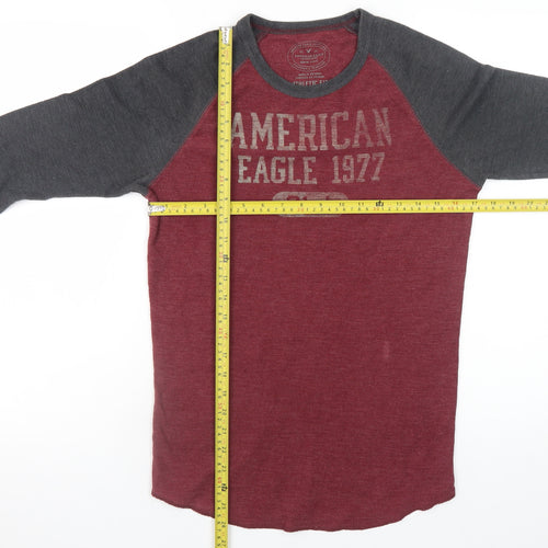 American Eagle Men’s Red Grey Long Sleeve Athletic Fit T-Shirt XS