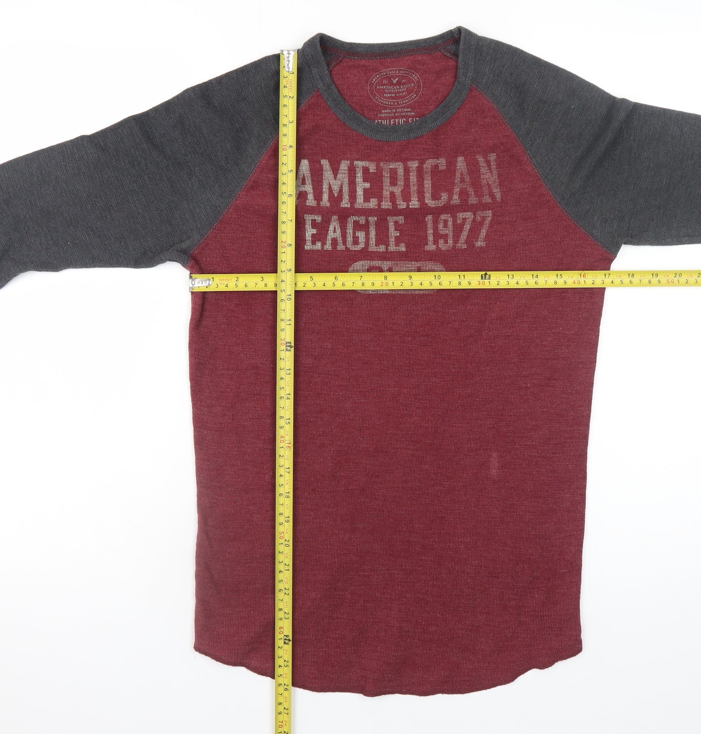 American Eagle Men’s Red Grey Long Sleeve Athletic Fit T-Shirt XS