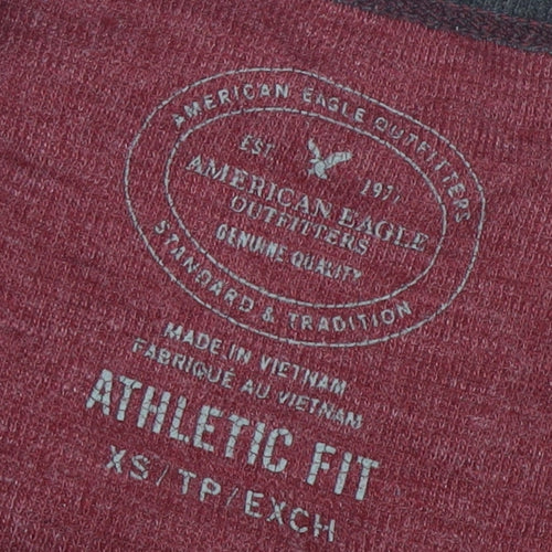 American Eagle Men’s Red Grey Long Sleeve Athletic Fit T-Shirt XS