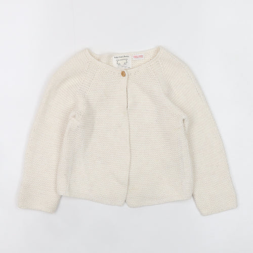 Zara Baby Girl's Ivory Cotton Knit Cardigan 18-24 Months Long Sleeve