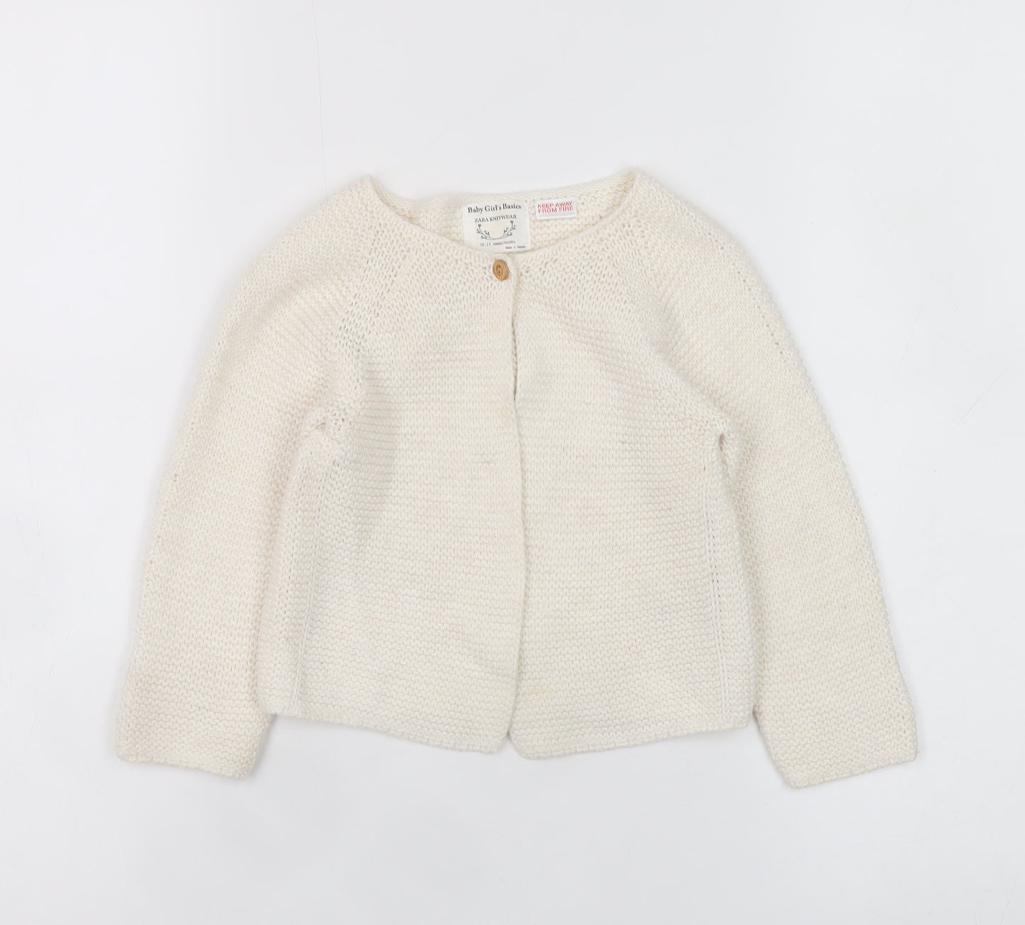 Zara Baby Girl's Ivory Cotton Knit Cardigan 18-24 Months Long Sleeve