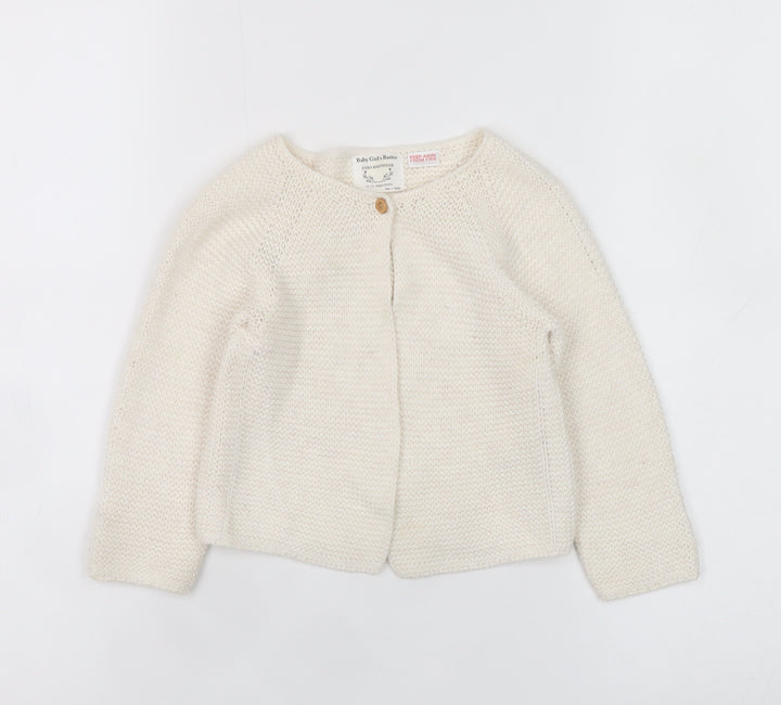 Zara Baby Girl's Ivory Cotton Knit Cardigan 18-24 Months Long Sleeve