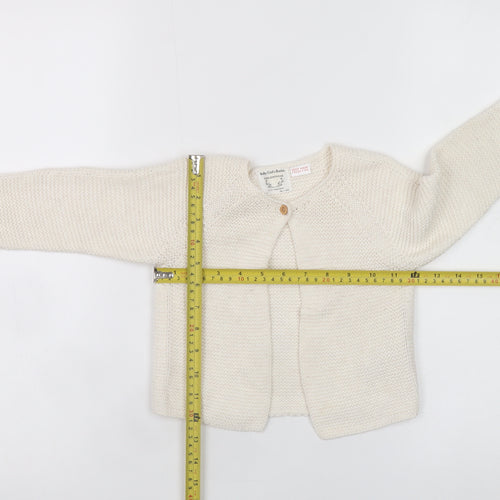 Zara Baby Girl's Ivory Cotton Knit Cardigan 18-24 Months Long Sleeve