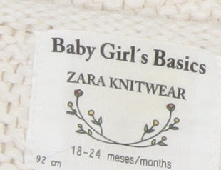 Zara Baby Girl's Ivory Cotton Knit Cardigan 18-24 Months Long Sleeve