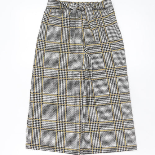F&F Girls Grey Check Wide Leg Trousers 8-9 Years Stretch Viscose Blend