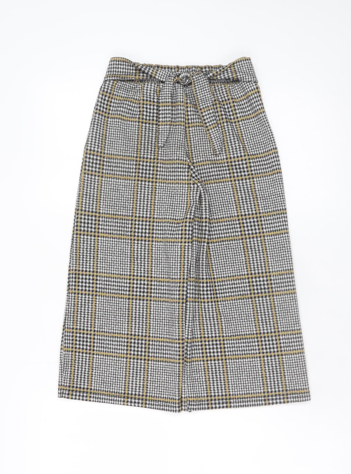 F&F Girls Grey Check Wide Leg Trousers 8-9 Years Stretch Viscose Blend