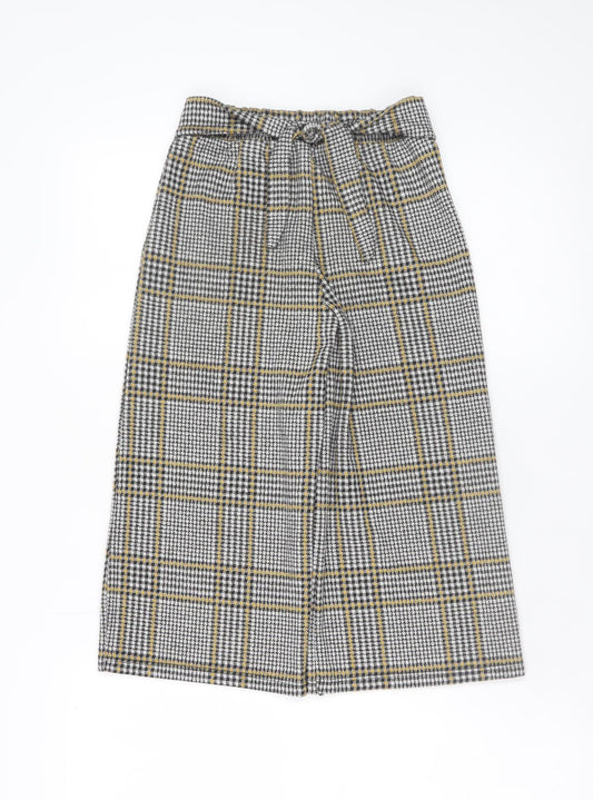 F&F Girls Grey Check Wide Leg Trousers 8-9 Years Stretch Viscose Blend