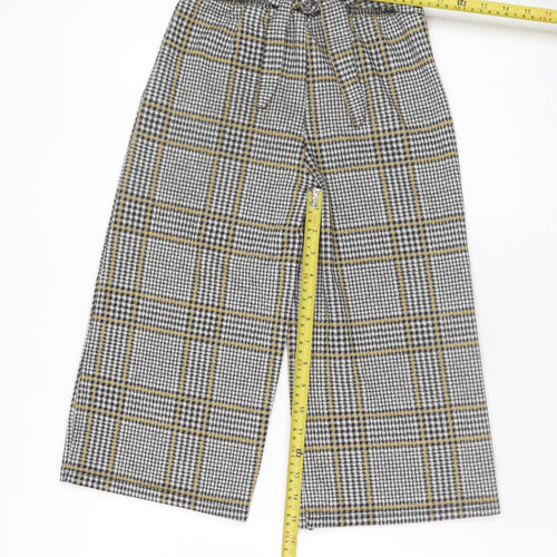 F&F Girls Grey Check Wide Leg Trousers 8-9 Years Stretch Viscose Blend
