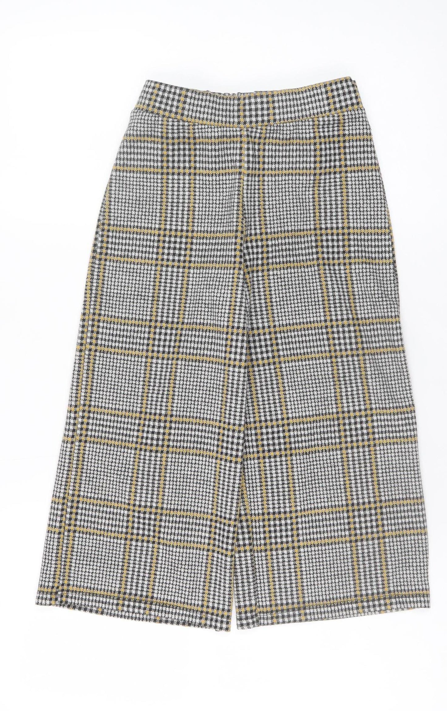 F&F Girls Grey Check Wide Leg Trousers 8-9 Years Stretch Viscose Blend