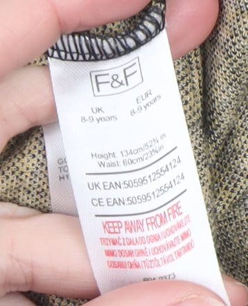F&F Girls Grey Check Wide Leg Trousers 8-9 Years Stretch Viscose Blend