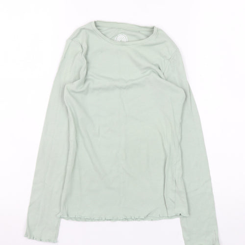 F&F Girls Light Green Ribbed Long Sleeve Pullover Top UK 10-11Y Cotton Blend