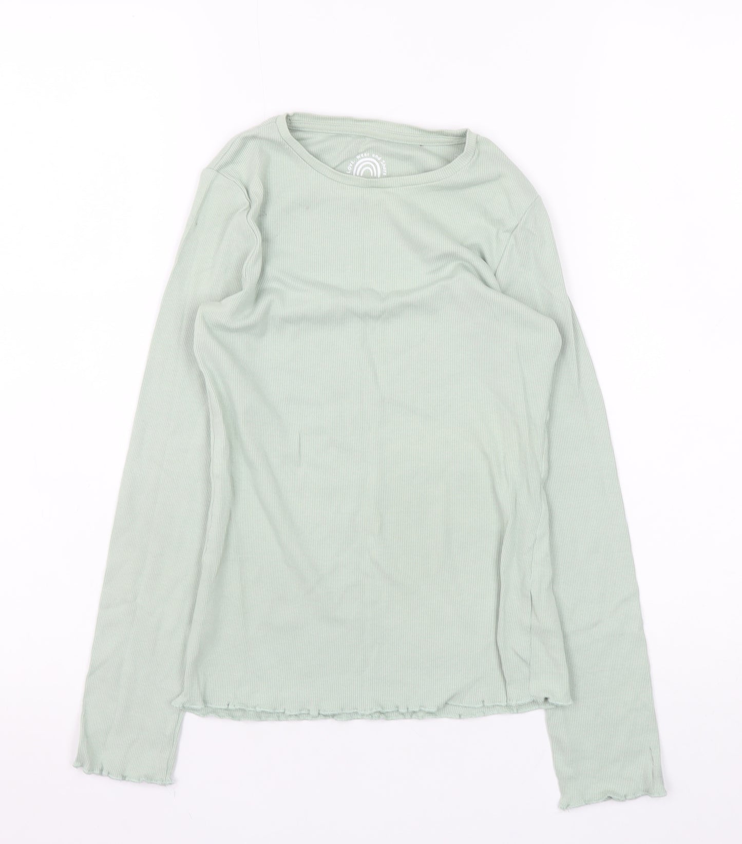 F&F Girls Light Green Ribbed Long Sleeve Pullover Top UK 10-11Y Cotton Blend