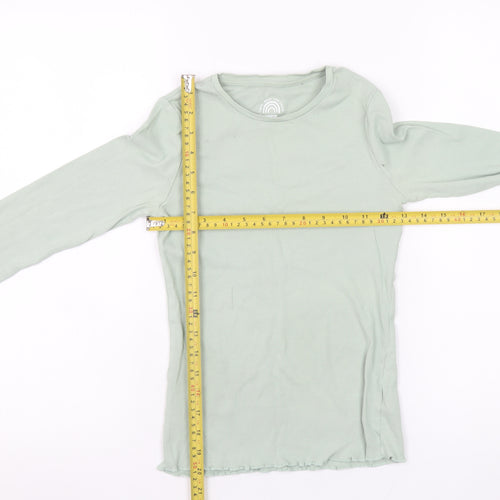 F&F Girls Light Green Ribbed Long Sleeve Pullover Top UK 10-11Y Cotton Blend