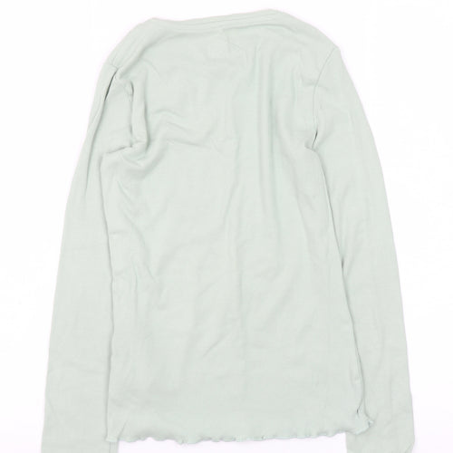 F&F Girls Light Green Ribbed Long Sleeve Pullover Top UK 10-11Y Cotton Blend