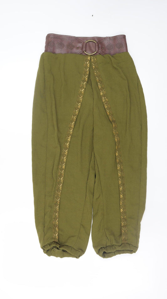 Disney Girls Green Harem Trousers 11-12 Years Elastic Waist Gold Trim