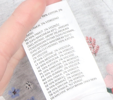 H&M Girls Grey Floral Long Sleeve Skater Dress 7-8 Years Cotton Blend