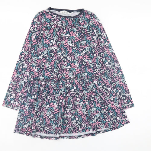 H&M Girls Multicoloured Floral Cotton Skater Dress 7-8 Years Long Sleeve