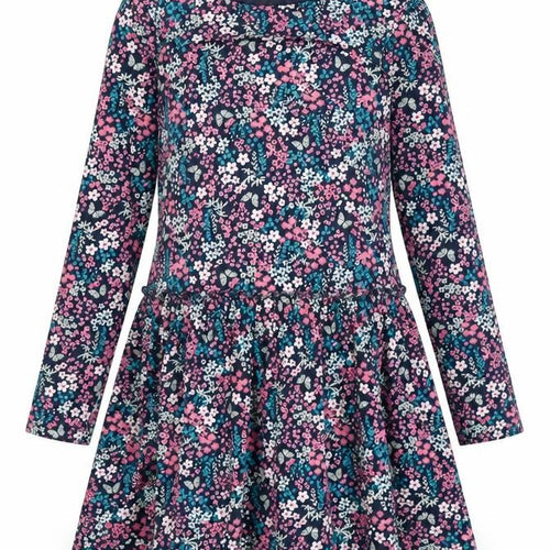 H&M Girls Multicoloured Floral Cotton Skater Dress 7-8 Years Long Sleeve