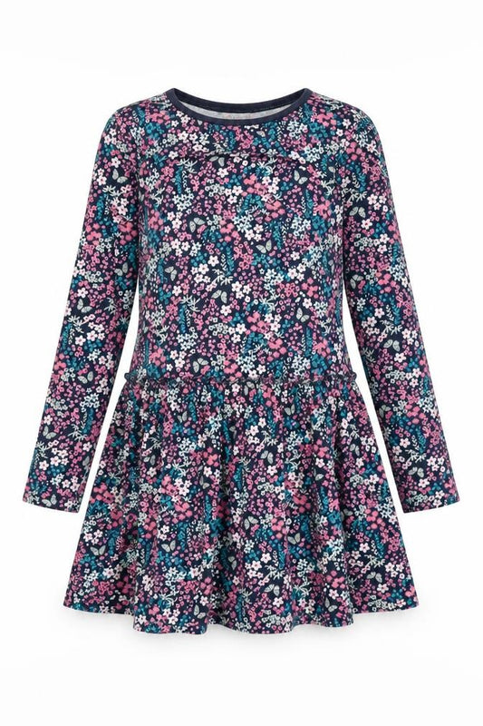 H&M Girls Multicoloured Floral Cotton Skater Dress 7-8 Years Long Sleeve