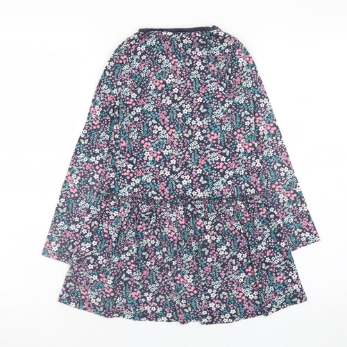 H&M Girls Multicoloured Floral Cotton Skater Dress 7-8 Years Long Sleeve