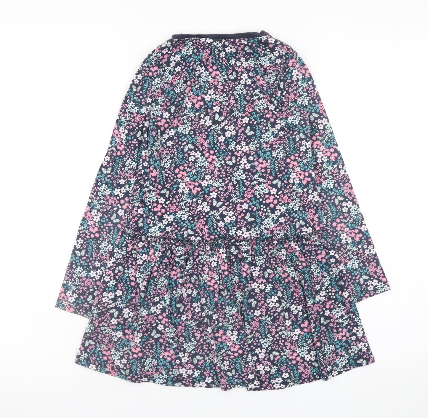 H&M Girls Multicoloured Floral Cotton Skater Dress 7-8 Years Long Sleeve